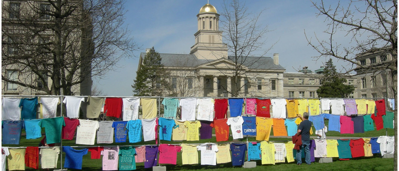 Clothes on a clothesline in front of the Old Capitol
